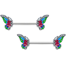 Load image into Gallery viewer, 14G 1/2 Clear Gem Bright Beauty Butterfly Barbell Nipple Ring Set
