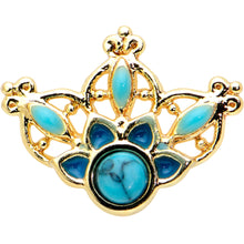 Load image into Gallery viewer, 20G 1/4 Turquoise Gold Tone Opulent Flower Nose Bone

