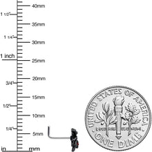 Load image into Gallery viewer, 20G 1/4 Red Gem Black Spider Skull Halloween L Shape Nose Ring

