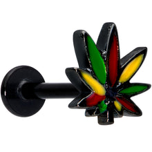 Load image into Gallery viewer, 16G 5/16 Black Multicolor Pot Leaf Labret Monroe Tragus
