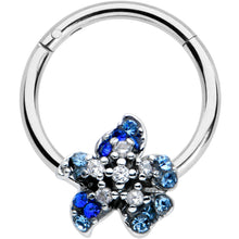 Load image into Gallery viewer, 16G 3/8 Clear Blue Gem Evening Flower Hinged Segment Ring
