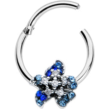 Load image into Gallery viewer, 16G 3/8 Clear Blue Gem Evening Flower Hinged Segment Ring
