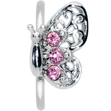 Load image into Gallery viewer, 20G 5/16 Pink Gem Lacy Butterfly Nose Hoop
