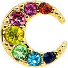 Load image into Gallery viewer, 16G 1/4 Rainbow Gem Gold Tone Crescent Moon Labret Tragus
