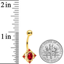 将图片加载到图库查看器，Red Gem Gold Tone Rich Regal Rhombus Belly Ring
