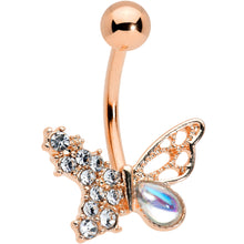 Load image into Gallery viewer, Clear Aurora Gem Rose Gold Tone Super Glam Butterfly Belly Ring
