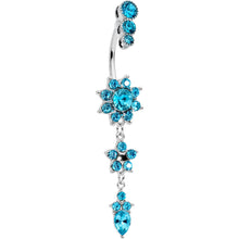 将图片加载到图库查看器，Blue Gem Triple Top Double Flower Drop Dangle Belly Ring
