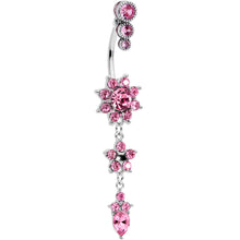 将图片加载到图库查看器，Pink Gem Triple Top Double Flower Drop Dangle Belly Ring
