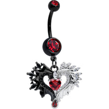 Load image into Gallery viewer, Red CZ Gem Black Elegant Winged Heart Valentines Day Dangle Belly Ring
