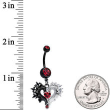Load image into Gallery viewer, Red CZ Gem Black Elegant Winged Heart Valentines Day Dangle Belly Ring
