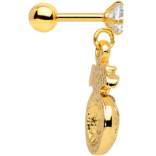 Load image into Gallery viewer, 16G 1/4 Clear Gem Gold Tone Pineapple Dangle Cartilage Tragus
