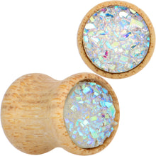 将图片加载到图库查看器，White Druzy Stone Wood Saddle Plug Set
