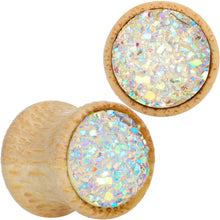 将图片加载到图库查看器，White Druzy Stone Wood Saddle Plug Set
