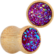 将图片加载到图库查看器，Pink Druzy Stone Wood Saddle Plug Set
