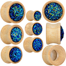Load image into Gallery viewer, 9/16 Blue Druzy Stone Wood Saddle Plug Set
