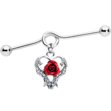 Load image into Gallery viewer, 14G Heart Red Rose Flower Valentines Day Dangle Project Bar 38mm
