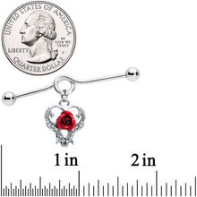 Load image into Gallery viewer, 14G Heart Red Rose Flower Valentines Day Dangle Project Bar 38mm

