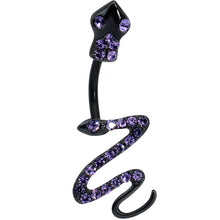Load image into Gallery viewer, Purple Gem Black Stylish Snakes Double Mount Belly Ring

