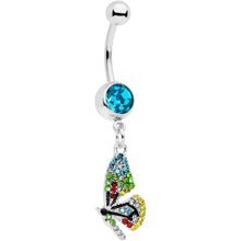 将图片加载到图库查看器，Blue Red Green Gem Glitzy Dragonfly Dangle Belly Ring

