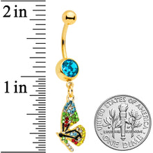 Load image into Gallery viewer, Blue Red Green Gem Gold Tone Glitzy Dragonfly Dangle Belly Ring
