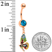 Load image into Gallery viewer, Blue Red Green Gem Rose Gold Tone Glitzy Dragonfly Dangle Belly Ring
