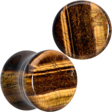 将图片加载到图库查看器，Natural Brown Tiger Eye Stone Double Flare Plug Set
