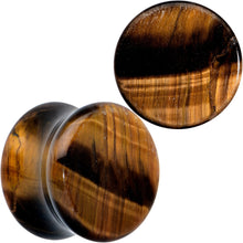 将图片加载到图库查看器，Natural Brown Tiger Eye Stone Double Flare Plug Set
