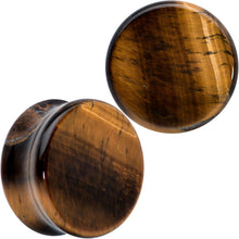 将图片加载到图库查看器，Natural Brown Tiger Eye Stone Double Flare Plug Set

