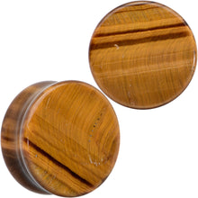 将图片加载到图库查看器，Natural Brown Tiger Eye Stone Double Flare Plug Set
