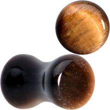 将图片加载到图库查看器，Natural Brown Tiger Eye Stone Double Flare Plug Set
