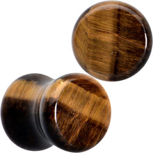 将图片加载到图库查看器，Natural Brown Tiger Eye Stone Double Flare Plug Set
