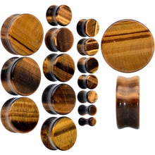 将图片加载到图库查看器，Natural Brown Tiger Eye Stone Double Flare Plug Set

