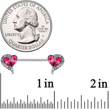 Load image into Gallery viewer, 14G 9/16 Clear Pink Gem Curve Heart Valentines Nipple Ring Set
