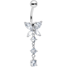 将图片加载到图库查看器，Clear CZ Gem Open Wing Butterfly Dangle Belly Ring
