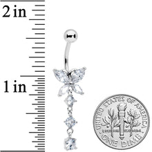 将图片加载到图库查看器，Clear CZ Gem Open Wing Butterfly Dangle Belly Ring
