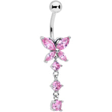 将图片加载到图库查看器，Pink CZ Gem Open Wing Butterfly Dangle Belly Ring
