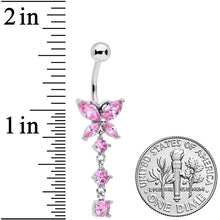 将图片加载到图库查看器，Pink CZ Gem Open Wing Butterfly Dangle Belly Ring
