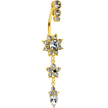 将图片加载到图库查看器，Clear Gem Gold Tone Triple Drop Star Dangle Belly Ring

