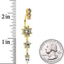 将图片加载到图库查看器，Clear Gem Gold Tone Triple Drop Star Dangle Belly Ring
