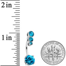 Load image into Gallery viewer, Blue CZ Triple Drop Round Belly Ring
