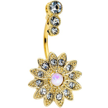 Load image into Gallery viewer, White Faux Opal Clear Gem Gold Tone Triple Drop Floral Belly Ring

