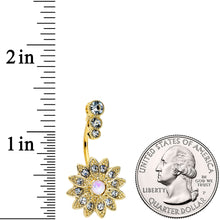 Load image into Gallery viewer, White Faux Opal Clear Gem Gold Tone Triple Drop Floral Belly Ring
