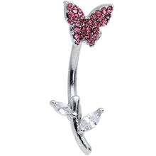 Load image into Gallery viewer, Clear Pink Gem Branch Butterfly Top Mount Belly Ring
