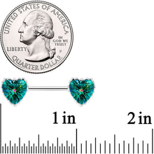 Load image into Gallery viewer, 14G 9/16 Green CZ Gem Heart Valentines Day Nipple Ring Set
