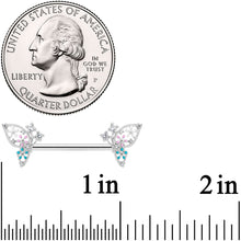 Load image into Gallery viewer, 14G 9/16 Clear CZ Gem Abstract Butterfly Barbell Nipple Ring Set
