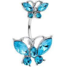 将图片加载到图库查看器，Blue Gem Double Butterfly Double Mount Belly Ring

