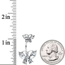 Load image into Gallery viewer, Clear Gem Double Butterfly Double Mount Belly Ring
