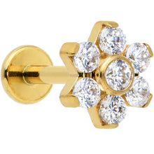 Load image into Gallery viewer, 16G 5/16 Clear CZ Gem Gold Hue G23 Titanium Flower Labret Tragus
