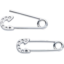 Load image into Gallery viewer, 14G 3/4 Clear Gem Punk Rock Safety Pin Barbell Nipple Ring Set

