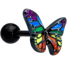Load image into Gallery viewer, 16G 1/4 Black Rainbow Pride Butterfly Cartilage Tragus Earring
